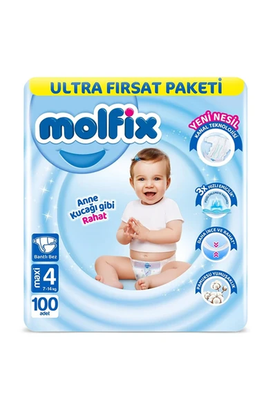 Molfix Bebek Bezi Ultra Fırsat Paketi 4 Beden 7-14 Kg 100 Adet ürün görseli 1