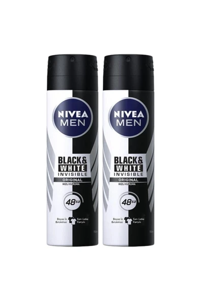NIVEA Men Invisible Black&White Original Erkek Sprey Deodorant 150 ML x 2 ürün görseli 1