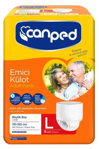 Canped Emici Külot Yetişkin Hasta Alt Bezi Büyük Boy (L) | 8 Adet ürün görseli 1