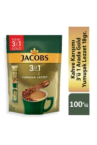Jacobs 3ü1 Arada Gold Kahve Karışımı Yumuşak Lezzet 100 Adet ürün görseli 1