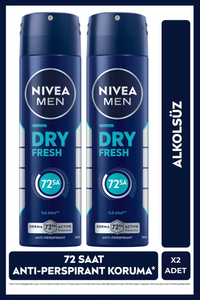 NIVEA MEN Erkek Sprey Deodorant Dry Fresh 150ml, Alkolsüz, 72 Saat Ter Koruması, X2 Adet ürün görseli 1