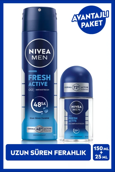 NIVEA Men Fresh Active Deodorant 150 ml + Fresh Active Roll On 25 ml ürün görseli 1