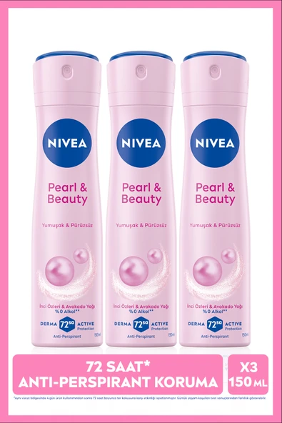 NIVEA Kadın Sprey Deodorant Pearl&Beauty 150ml, Terlemeye Karşı 72 Saat Koruma, Çiçeksi Koku, X3 Adet ürün görseli 1
