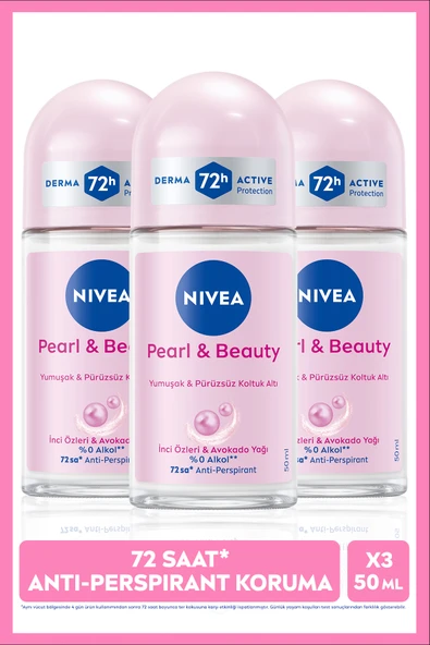 NIVEA Kadın Roll-on Deodorant Pearl&Beauty 50ml, Terlemeye Karşı 72 Saat Koruma, Alkolsüz, X3 Adet ürün görseli 1