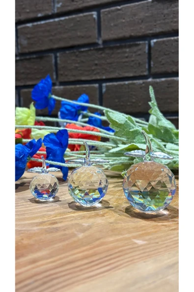 Ozk Atelier Dekoratif Kristal Cam Üçlü Elma Şeffaf Gümüş ürün görseli 1
