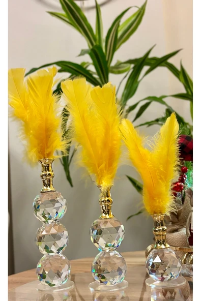 Ozk Atelier Dekoratif Kristal Cam Üçlü Tüy Sarı-Gold ürün görseli 1