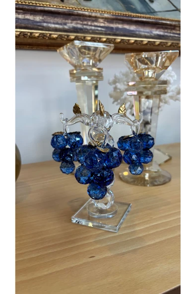 Ozk Atelier Dekoratif Kristal Cam Üçlü Salkım Üzüm Mavi-Gold ürün görseli 1