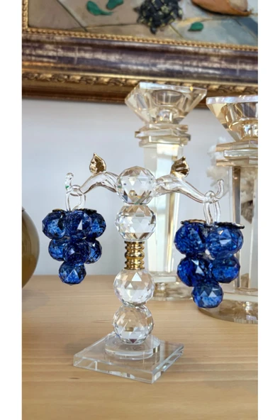 Ozk Atelier Dekoratif Kristal Cam İkili Salkım Üzüm Mavi-Gold ürün görseli 1