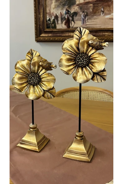 Ozk Atelier Dekoratif Polyester Aksesuar İkili Çiçek Gold ürün görseli 1