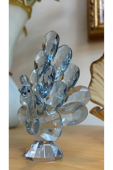 Ozk Atelier Dekoratif Kristal Cam Mini Boy Tavus Kuşu Mavi ürün görseli 1