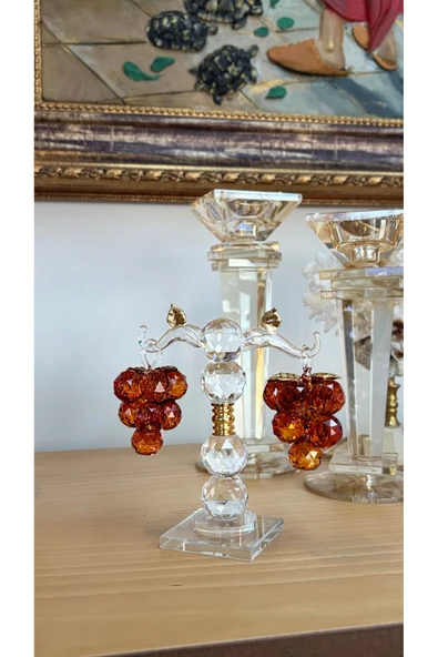 Ozk Atelier Dekoratif Kristal Cam İkili Salkım Üzüm Turuncu-Gold ürün görseli 1