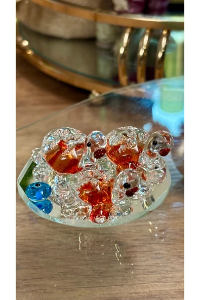 Ozk Atelier Dekoratif Kristal Cam Kaplumbağa Ailesi Turuncu ürün görseli 1