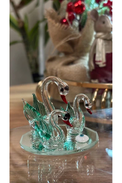 Ozk Atelier Dekoratif Kristal Cam Kuğu Ailesi Yeşil ürün görseli 1