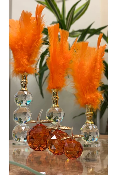 Ozk Atelier Dekoratif Kristal Cam Turuncu Premium İkili Set ürün görseli 1