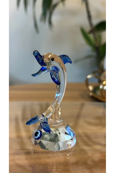 Ozk Atelier Dekoratif Kristal Cam Tek Yunus Mavi ürün görseli 1