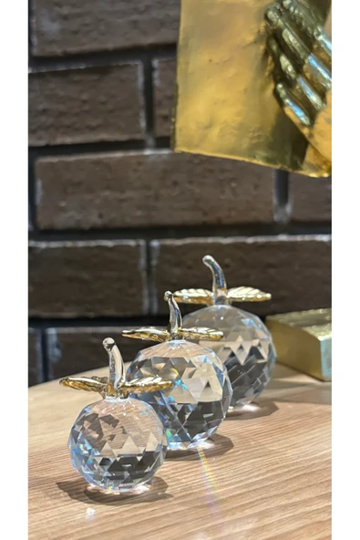 Ozk Atelier Dekoratif Kristal Cam Üçlü Elma Şeffaf Gold ürün görseli 1