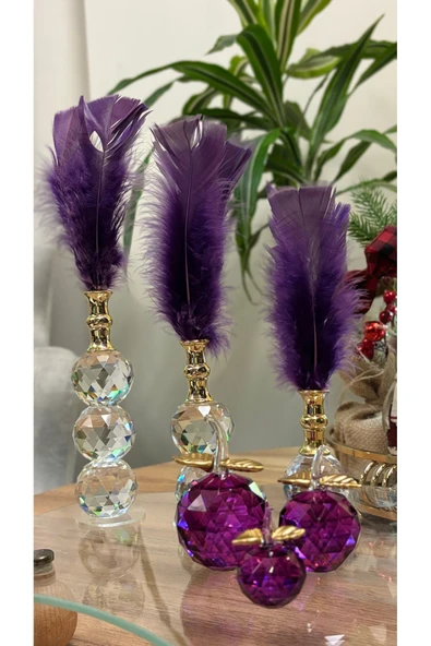 Ozk Atelier Dekoratif Kristal Cam Premium Mor İkili Set ürün görseli 1