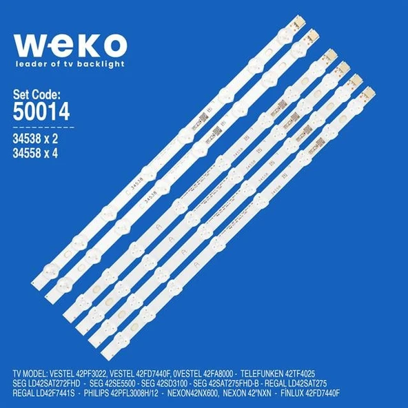 Wkset-5014 34538X2 34558X4 42Fhd-L Ndv Rev0.2 6 Adet Led Bar (Tvnizi açıp içindeki led barla birebir aynısı olduğunu görmeden almayınız. Sonrasında iade ALMAMAKTAYIZ.) ürün görseli 1