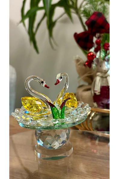 Kiri Dekoratif Kristal Cam İkili Kuğu Sarı ürün görseli 1
