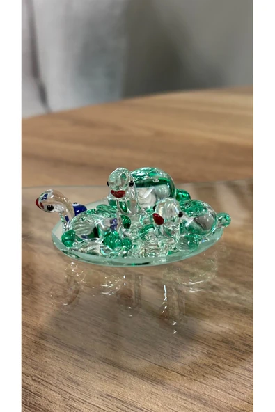 Ozk Atelier Dekoratif Kristal Cam Kaplumbağa Ailesi Yeşil ürün görseli 1