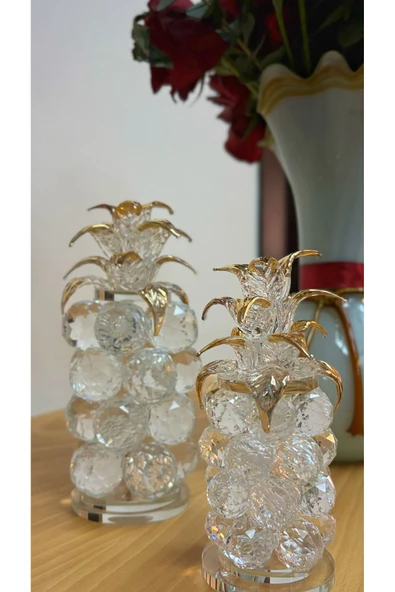 Ozk Atelier Dekoratif Kristal Cam İkili Ananas Set Şeffaf Gold ürün görseli 1