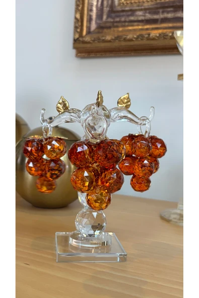 Ozk Atelier Dekoratif Kristal Cam Üçlü Salkım Üzüm Turuncu-Gold ürün görseli 1