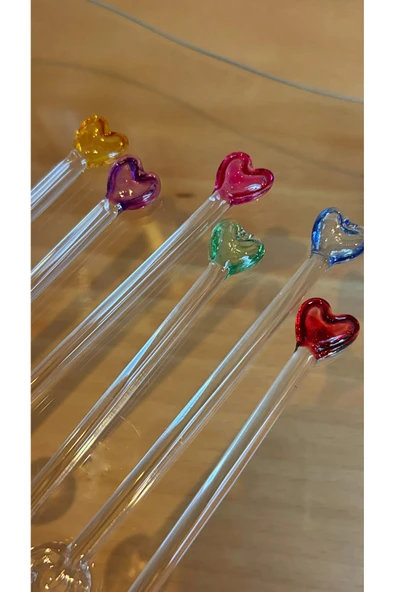 Ozk Atelier Kristal Cam 6’lı Kalp Detaylı Mini Çay,Sunum Kaşığı ürün görseli 1