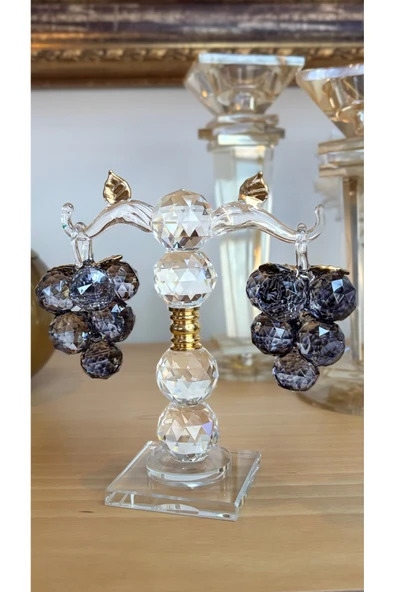 Ozk Atelier Dekoratif Kristal Cam İkili Salkım Üzüm Füme-Gold ürün görseli 1