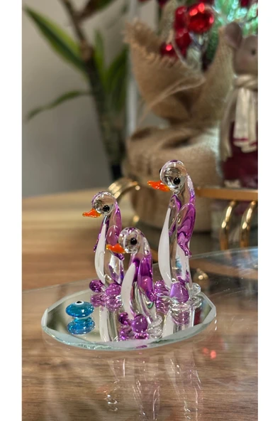 Ozk Atelier Dekoratif Kristal Cam Penguen Ailesi Mor ürün görseli 1