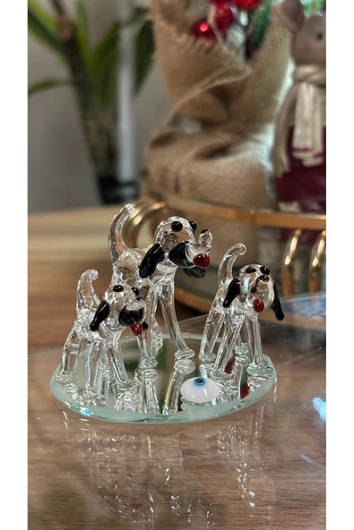 Kiri Dekoratif Kristal Cam Köpek Ailesi ürün görseli 1