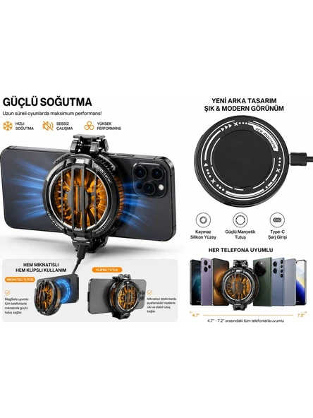 Cx07 Telefon Soğutucu Fan 15w Power Radyatörlü Magsafe Ve Aparatlı Telefon Ve Tablet Soğutucu ürün görseli 1