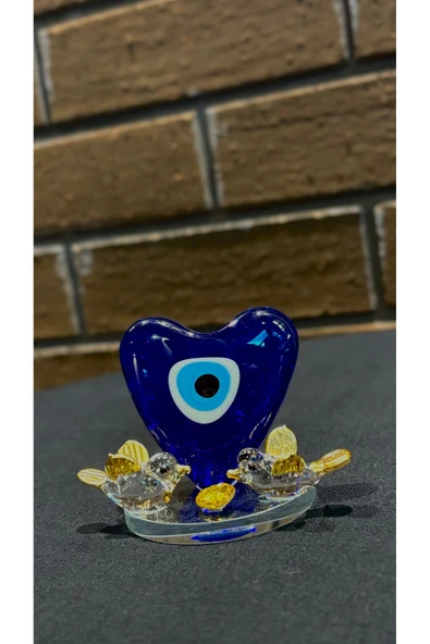 Ozk Atelier Dekoratif Kristal Cam Kalp Nazarlıklı İkili Kuş ürün görseli 1