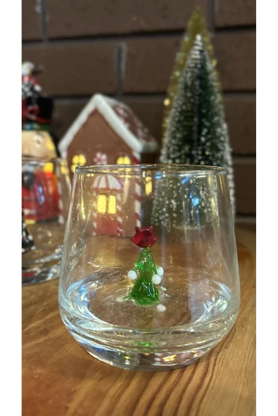 Ozk Atelier Yılbaşı Konsept Murano Cam Çam Ağacı Figürlü Bardak ürün görseli 1