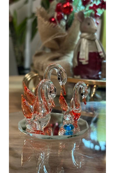 Ozk Atelier Dekoratif Kristal Cam Kuğu Ailesi Turuncu ürün görseli 1