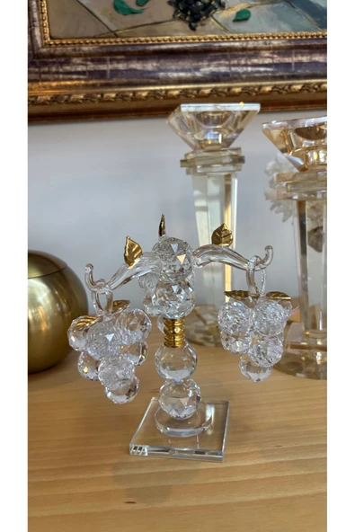 Ozk Atelier Dekoratif Kristal Cam Üçlü Salkım Üzüm Şeffaf-Gold ürün görseli 1