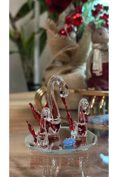 Ozk Atelier Dekoratif Kristal Cam Kuğu Ailesi Kırmızı ürün görseli 1