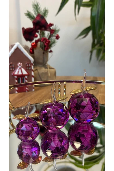 Ozk Atelier Dekoratif Kristal Cam Üçlü Elma Mor-Gold ürün görseli 1