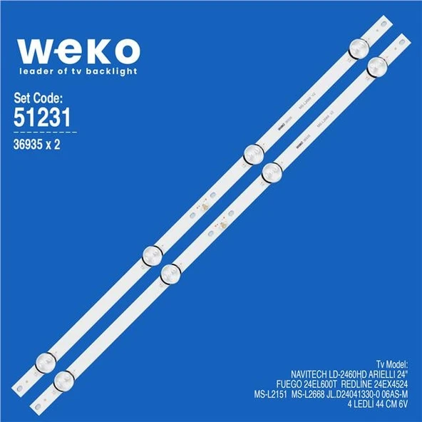 Wkset-6231 36935X2 Ms-L2151 / Ms-L2668 V2 / Jl.D24041330-0 06As-M  2 Adet Led Bar (Tvnizi açıp içindeki led barla birebir aynısı olduğunu görmeden almayınız. Sonrasında iade ALMAMAKTAYIZ.) ürün görseli 1