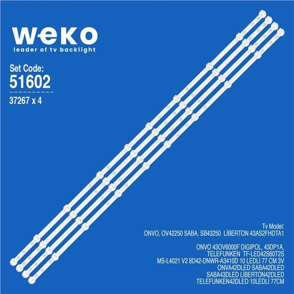 Saba SB43250  43'' 4  Adet Tv Led Bar (Tvnizi açıp içindeki led barla birebir aynısı olduğunu görmeden almayınız. Sonrasında iade ALMAMAKTAYIZ.) ürün görseli 1
