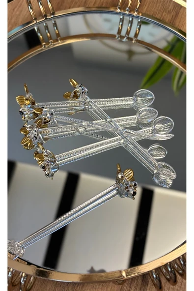 Ozk Atelier Kristal Cam 6’lı Kuş Detaylı Mini Çay-Sunum Kaşığı Gold ürün görseli 1
