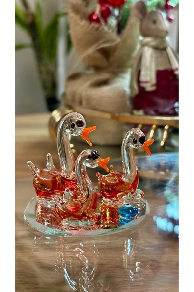 Ozk Atelier Dekoratif Kristal Cam Ördek Ailesi Turuncu ürün görseli 1