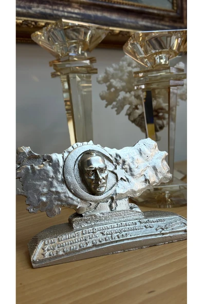 Ozk Atelier Dekoratif Atatürk Silüetli Türkiye Haritası Masaüstü Dekor Gümüş ürün görseli 1