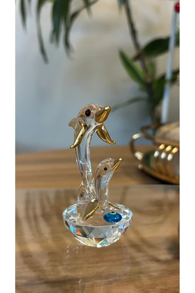 Kiri Dekoratif Kristal Cam Yavrulu Yunus Gold ürün görseli 1