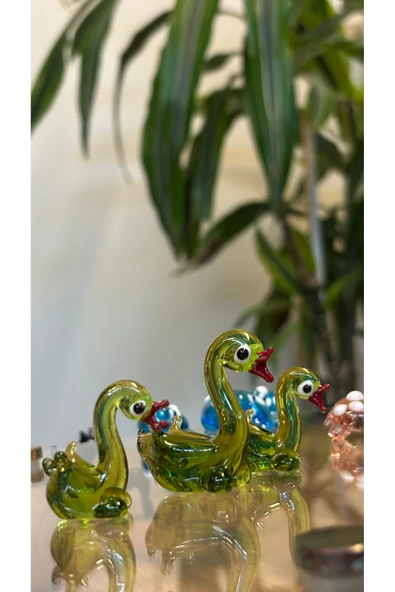 Ozk Atelier Dekoratif Kristal Murano Cam Ördek Ailesi Yeşil ürün görseli 1