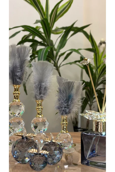 Ozk Atelier Dekoratif Kristal Cam Gri Premium Üçlü Set ürün görseli 1