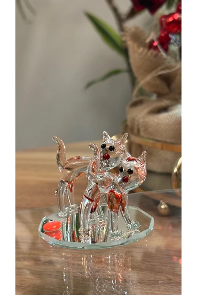 Ozk Atelier Dekoratif Kristal Cam Kedi Ailesi Turuncu ürün görseli 1