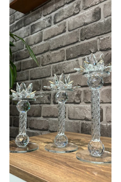 Ozk Atelier Dekoratif Kristal Cam Üçlü Lotuslu Mumluk Gold ürün görseli 1