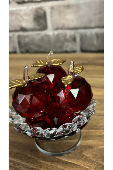 Ozk Atelier Dekoratif Kristal Cam Ayaklı Üçlü Elma Kırmızı ürün görseli 1