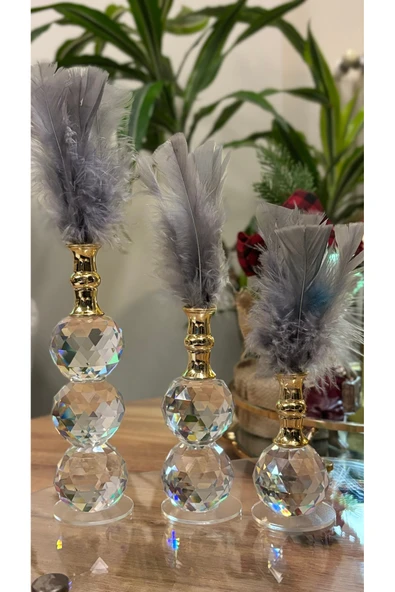 Ozk Atelier Dekoratif Kristal Cam Üçlü Tüy Füme-Gold ürün görseli 1