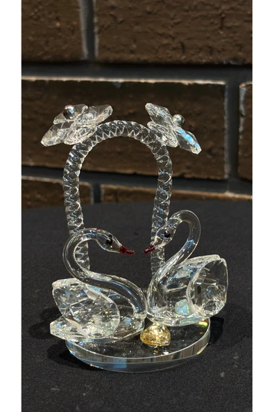Ozk Atelier Dekoratif Kristal Cam Gökkuşağı İkili Kuğu Şeffaf ürün görseli 1